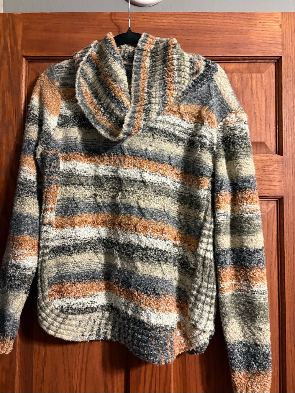 CHARLIE B Striped Cowl Neck Sweater in Cream, Blue & Orange